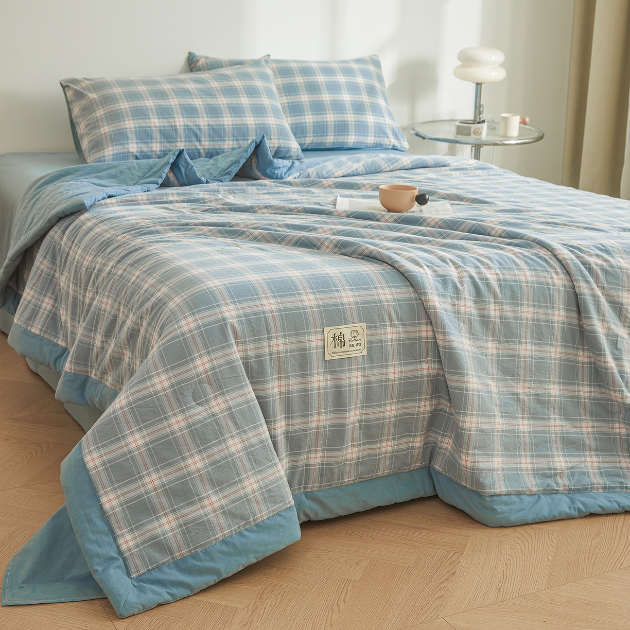 91家纺网 家纺一手货源 找家纺 晓时候 2026新款无印风100%新疆棉花被全棉夏被纯棉夏凉被空调被夏季被子被芯 里约蓝