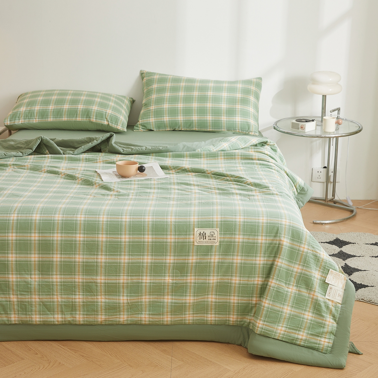 91家纺网 家纺一手货源 找家纺 晓时候 2026新款无印风100%新疆棉花被全棉夏被纯棉夏凉被空调被夏季被子被芯 里约绿