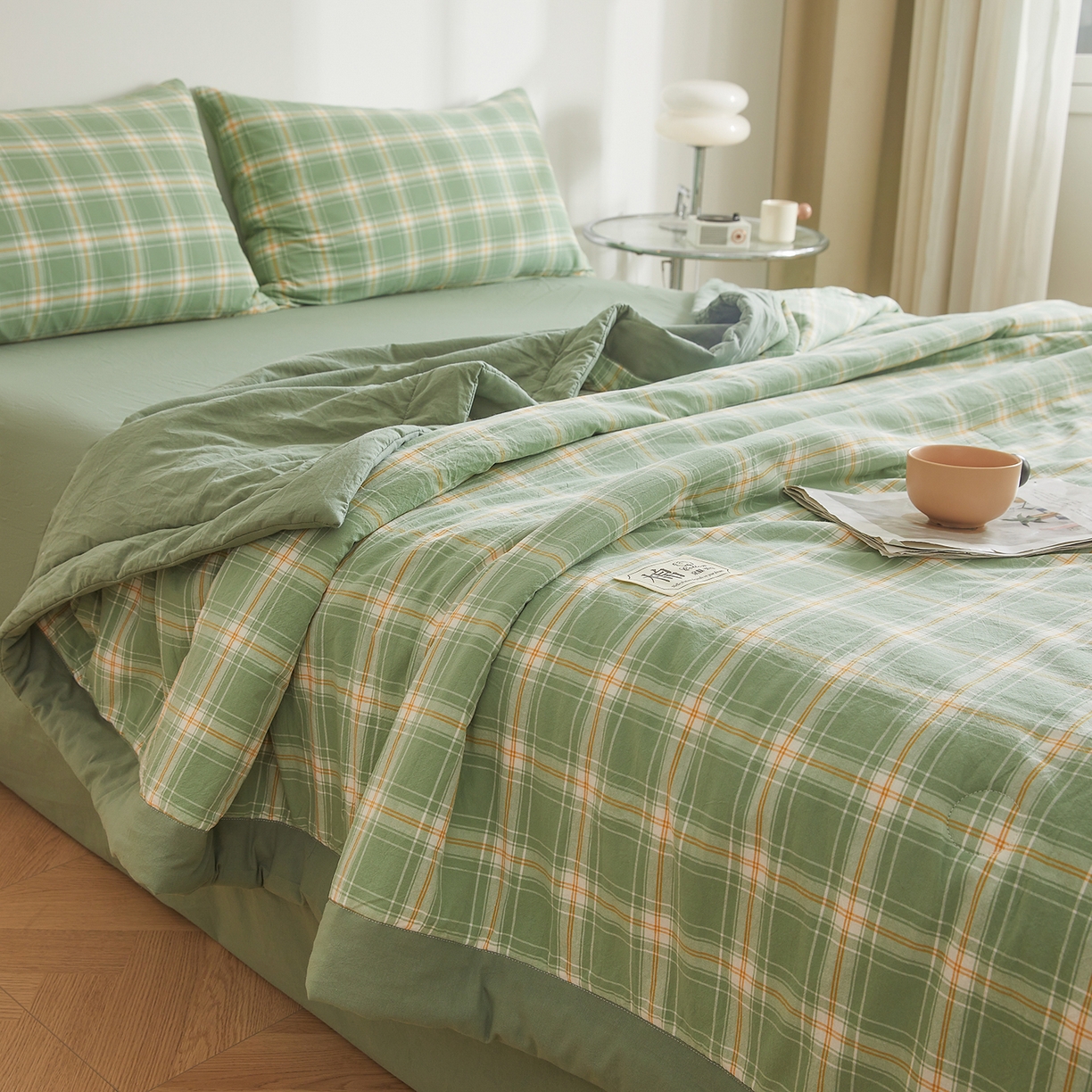 91家纺网 家纺一手货源 找家纺 晓时候 2026新款无印风100%新疆棉花被全棉夏被纯棉夏凉被空调被夏季被子被芯 里约绿