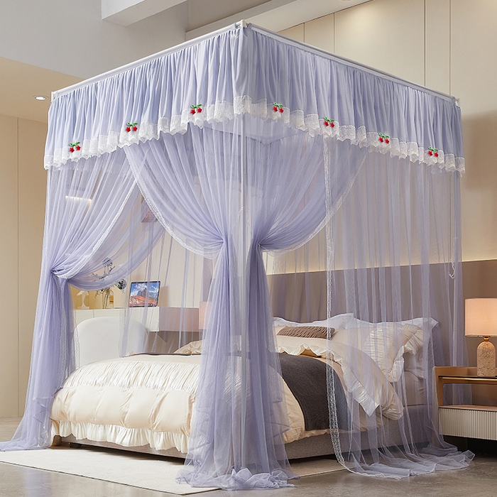 91家纺网 家纺一手货源 找家纺 （总）雪姿家纺 2026新款刺绣花边落地宫廷外穿杆蚊帐-落地星星