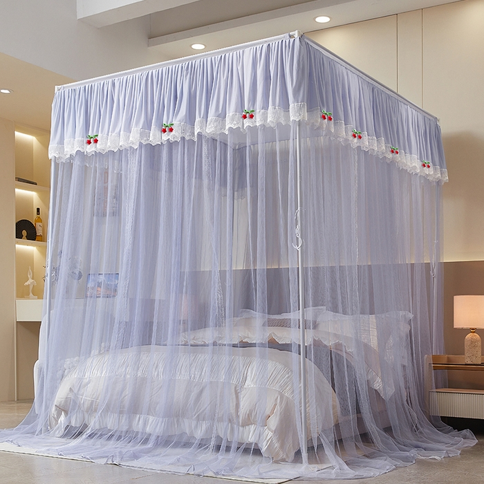 91家纺网 家纺一手货源 找家纺 （总）雪姿家纺 2026新款刺绣花边落地宫廷外穿杆蚊帐-落地星星