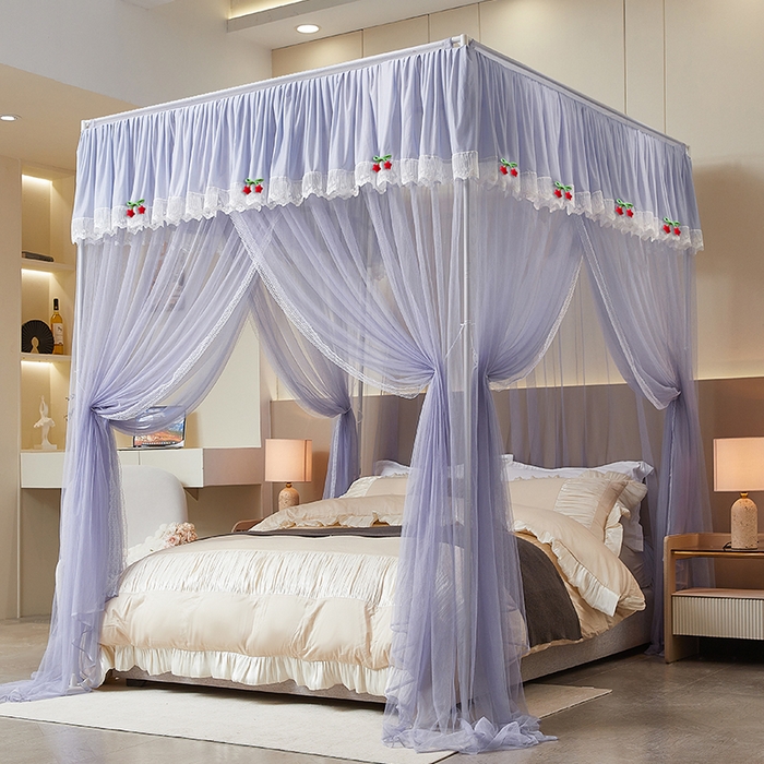 91家纺网 家纺一手货源 找家纺 雪姿家纺 2026新款刺绣花边落地宫廷外穿杆蚊帐-落地星星 刺绣花边星星-烟岚紫灰