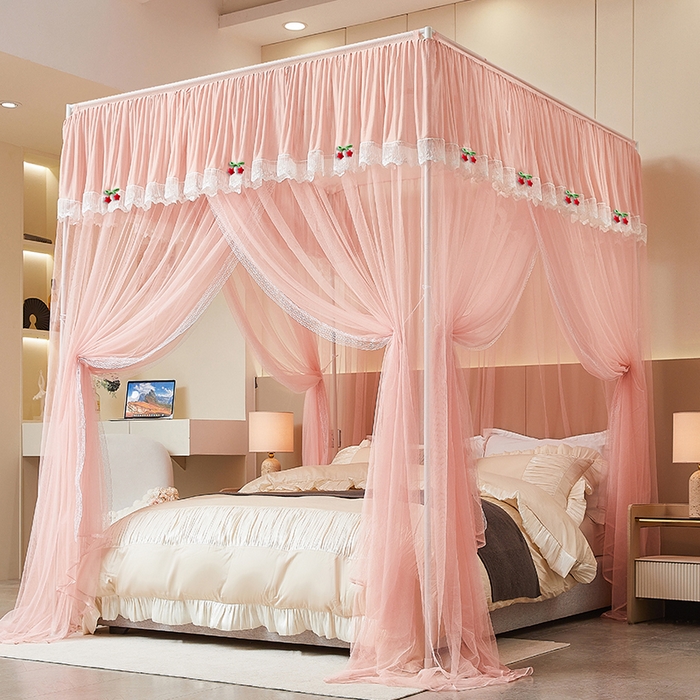 91家纺网 家纺一手货源 找家纺 （总）雪姿家纺 2026新款刺绣花边落地宫廷外穿杆蚊帐-落地星星