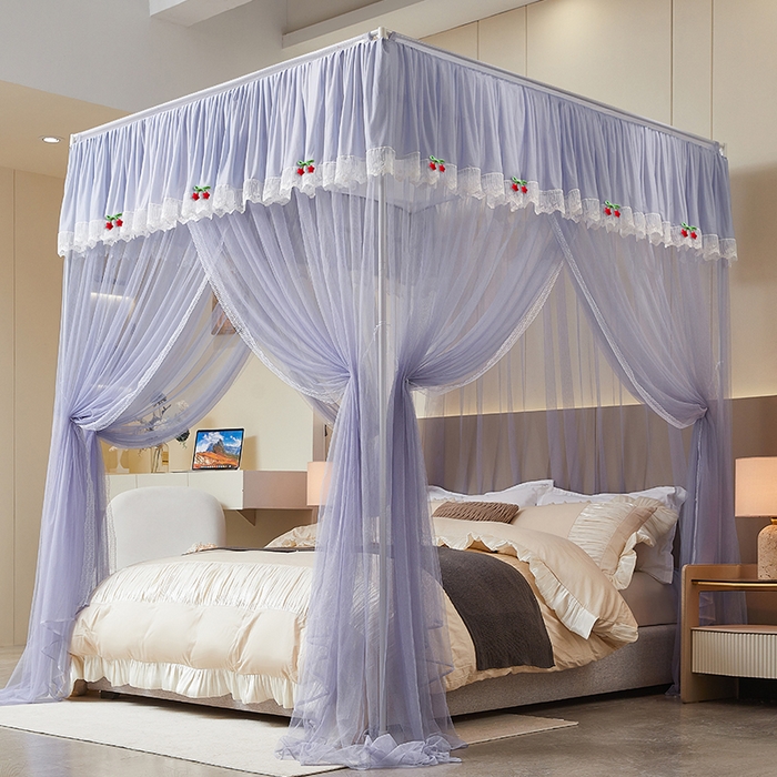 91家纺网 家纺一手货源 找家纺 （总）雪姿家纺 2026新款刺绣花边落地宫廷外穿杆蚊帐-落地星星