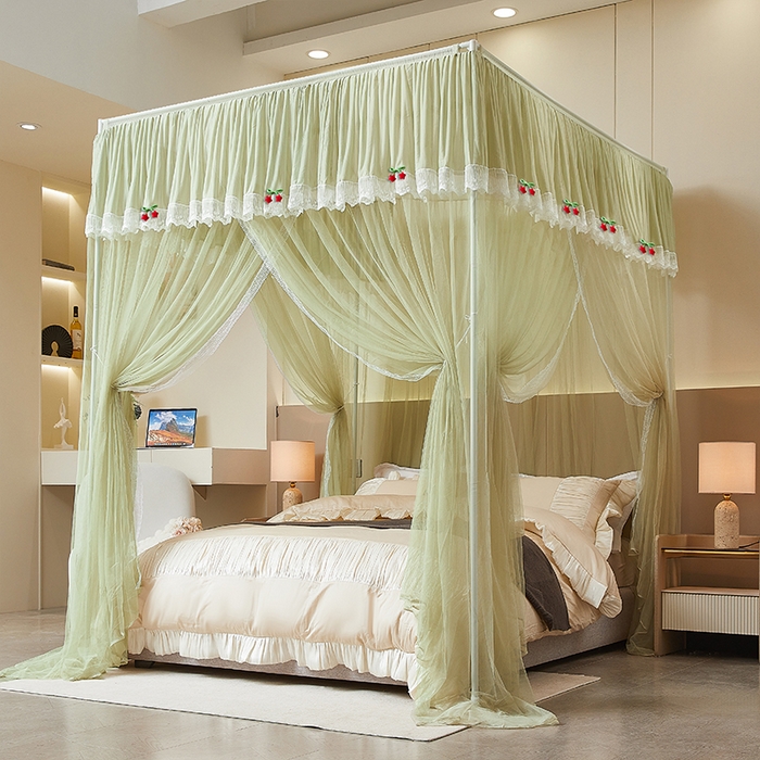 91家纺网 家纺一手货源 找家纺 （总）雪姿家纺 2026新款刺绣花边落地宫廷外穿杆蚊帐-落地星星