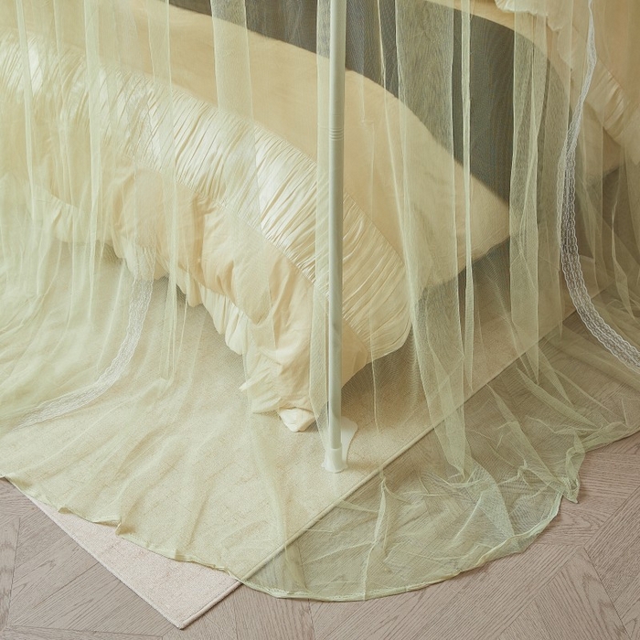 91家纺网 家纺一手货源 找家纺 雪姿家纺 2026新款刺绣花边落地宫廷外穿杆蚊帐-落地星星 刺绣花边星星-清爽茶绿