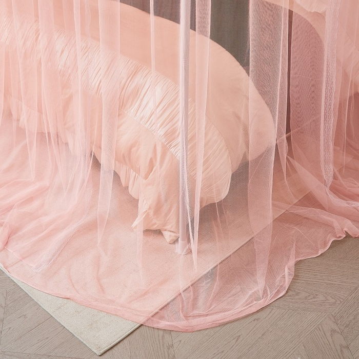 91家纺网 家纺一手货源 找家纺 雪姿家纺 2026新款刺绣花边落地宫廷外穿杆蚊帐-落地星星 刺绣花边星星-温馨粉玉