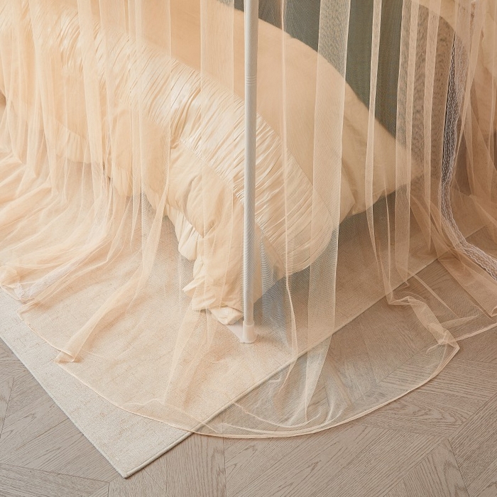 91家纺网 家纺一手货源 找家纺 雪姿家纺 2026新款刺绣花边落地宫廷外穿杆蚊帐-落地星星 刺绣花边星星-温柔杏色