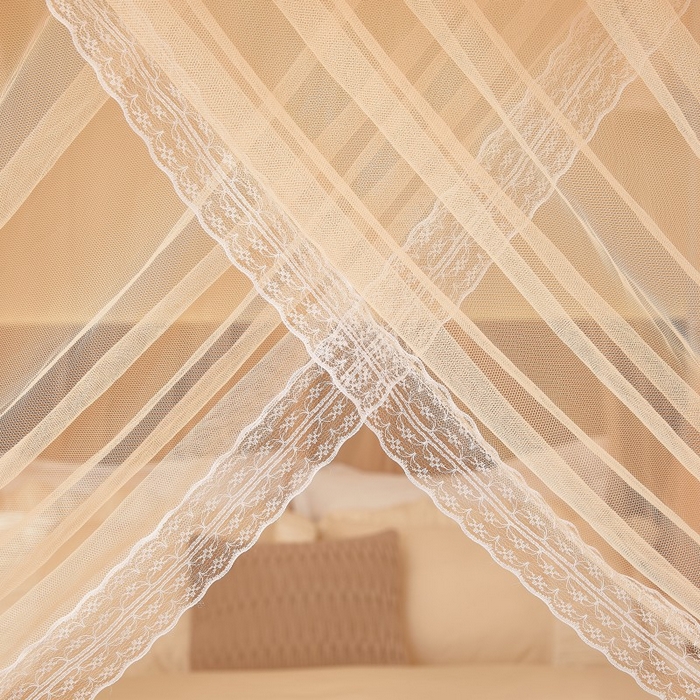 91家纺网 家纺一手货源 找家纺 雪姿家纺 2026新款刺绣花边落地宫廷外穿杆蚊帐-落地星星 刺绣花边星星-温柔杏色