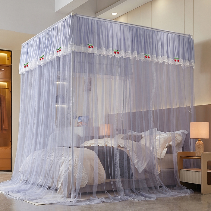 91家纺网 家纺一手货源 找家纺 雪姿家纺 2026新款刺绣花边落地宫廷外穿杆蚊帐-落地星星 刺绣花边星星-烟岚紫灰