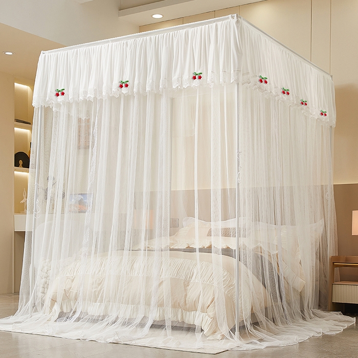 91家纺网 家纺一手货源 找家纺 雪姿家纺 2026新款刺绣花边落地宫廷外穿杆蚊帐-落地星星 刺绣花边星星-白色