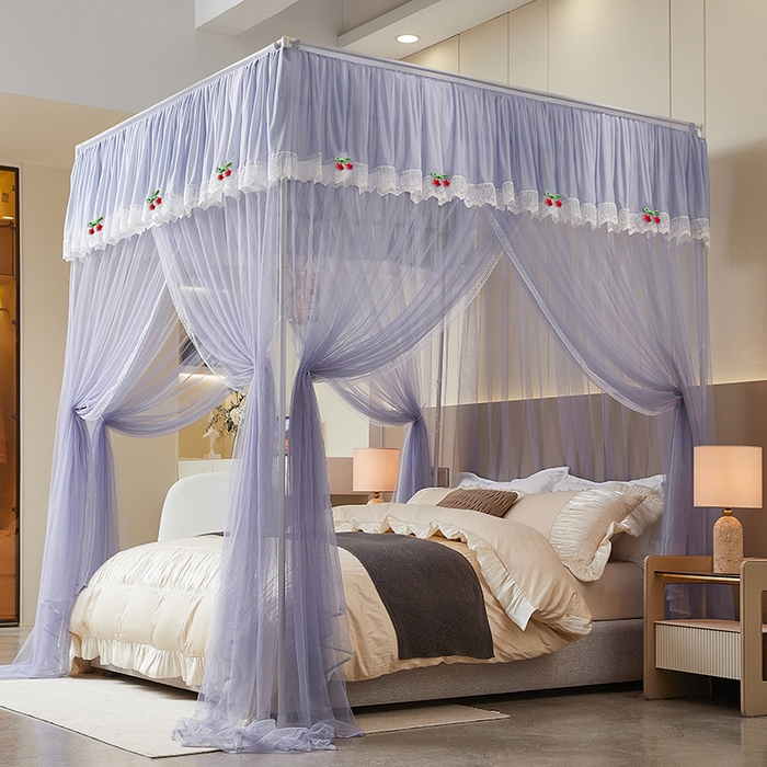 91家纺网 家纺一手货源 找家纺 雪姿家纺 2026新款刺绣花边落地宫廷外穿杆蚊帐-落地星星 刺绣花边星星-烟岚紫灰