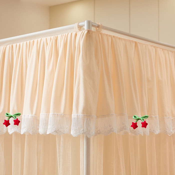 91家纺网 家纺一手货源 找家纺 雪姿家纺 2026新款刺绣花边落地宫廷外穿杆蚊帐-落地星星 刺绣花边星星-温柔杏色