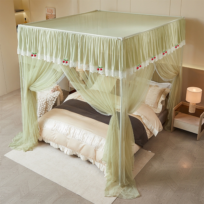 91家纺网 家纺一手货源 找家纺 雪姿家纺 2026新款刺绣花边落地宫廷外穿杆蚊帐-落地星星 刺绣花边星星-清爽茶绿