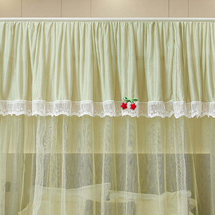 91家纺网 家纺一手货源 找家纺 雪姿家纺 2026新款刺绣花边落地宫廷外穿杆蚊帐-落地星星 刺绣花边星星-清爽茶绿