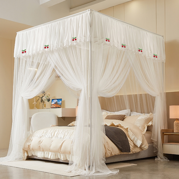 91家纺网 家纺一手货源 找家纺 雪姿家纺 2026新款刺绣花边落地宫廷外穿杆蚊帐-落地星星 刺绣花边星星-白色