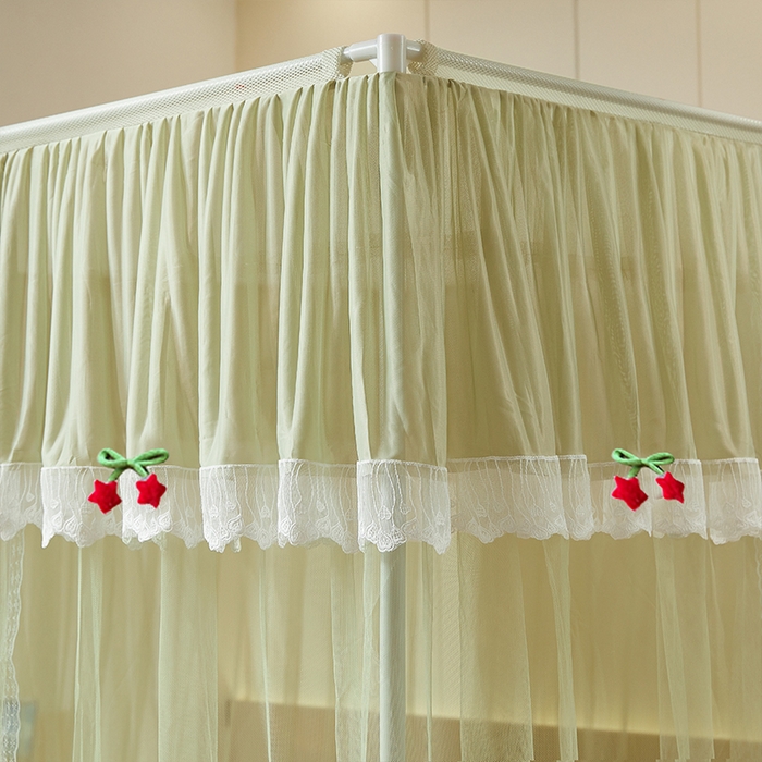 91家纺网 家纺一手货源 找家纺 雪姿家纺 2026新款刺绣花边落地宫廷外穿杆蚊帐-落地星星 刺绣花边星星-清爽茶绿