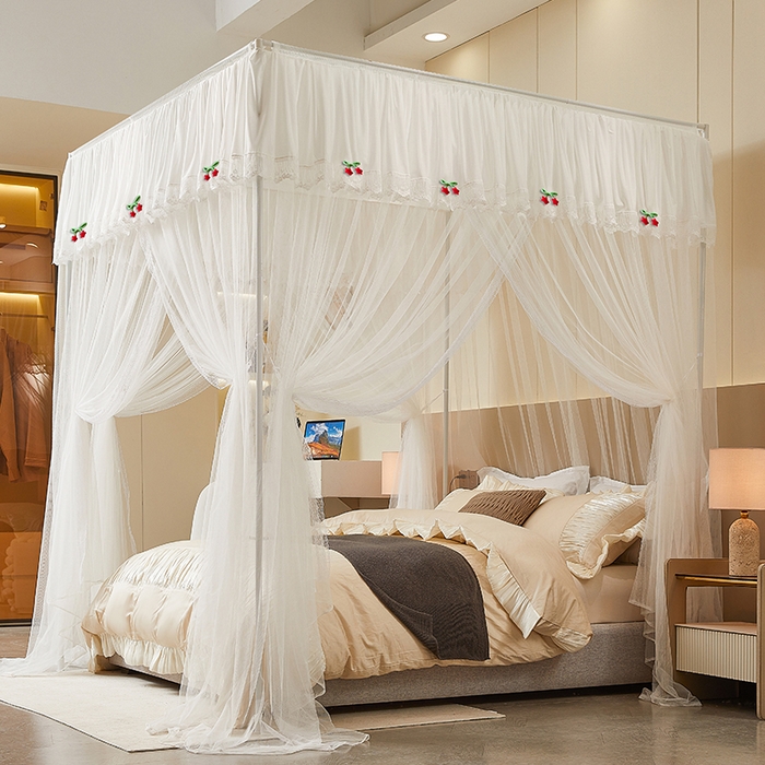 91家纺网 家纺一手货源 找家纺 雪姿家纺 2026新款刺绣花边落地宫廷外穿杆蚊帐-落地星星 刺绣花边星星-白色