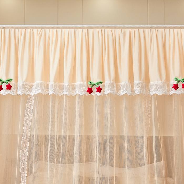 91家纺网 家纺一手货源 找家纺 雪姿家纺 2026新款刺绣花边落地宫廷外穿杆蚊帐-落地星星 刺绣花边星星-温柔杏色