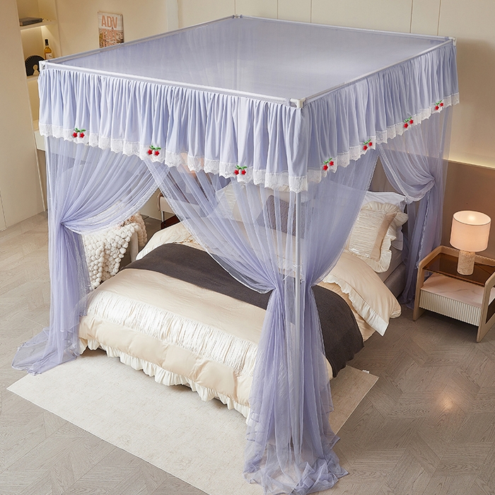 91家纺网 家纺一手货源 找家纺 雪姿家纺 2026新款刺绣花边落地宫廷外穿杆蚊帐-落地星星 刺绣花边星星-烟岚紫灰