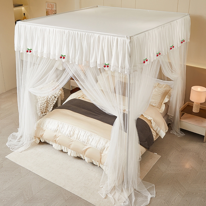 91家纺网 家纺一手货源 找家纺 雪姿家纺 2026新款刺绣花边落地宫廷外穿杆蚊帐-落地星星 刺绣花边星星-白色