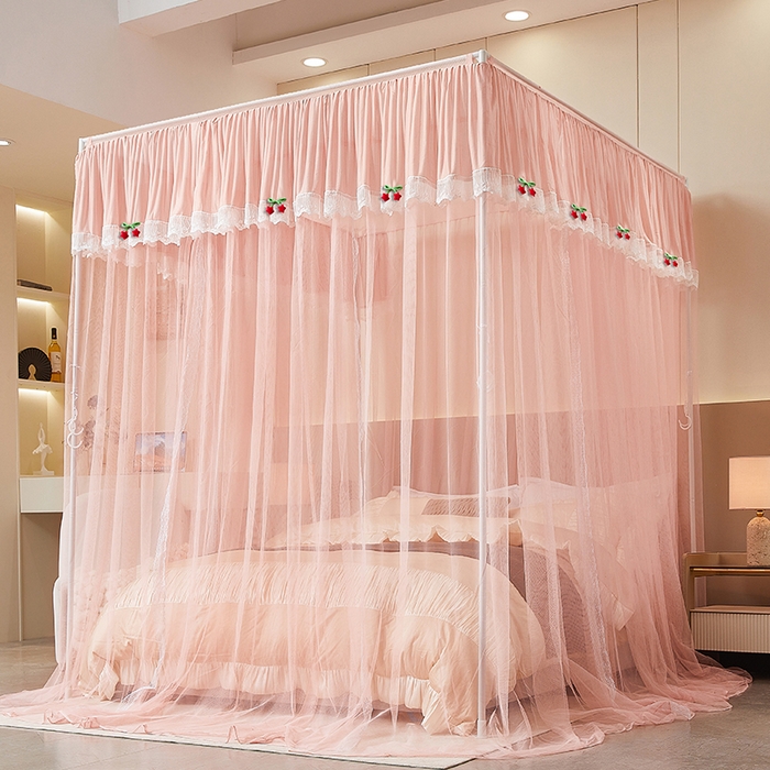 91家纺网 家纺一手货源 找家纺 雪姿家纺 2026新款刺绣花边落地宫廷外穿杆蚊帐-落地星星 刺绣花边星星-温馨粉玉