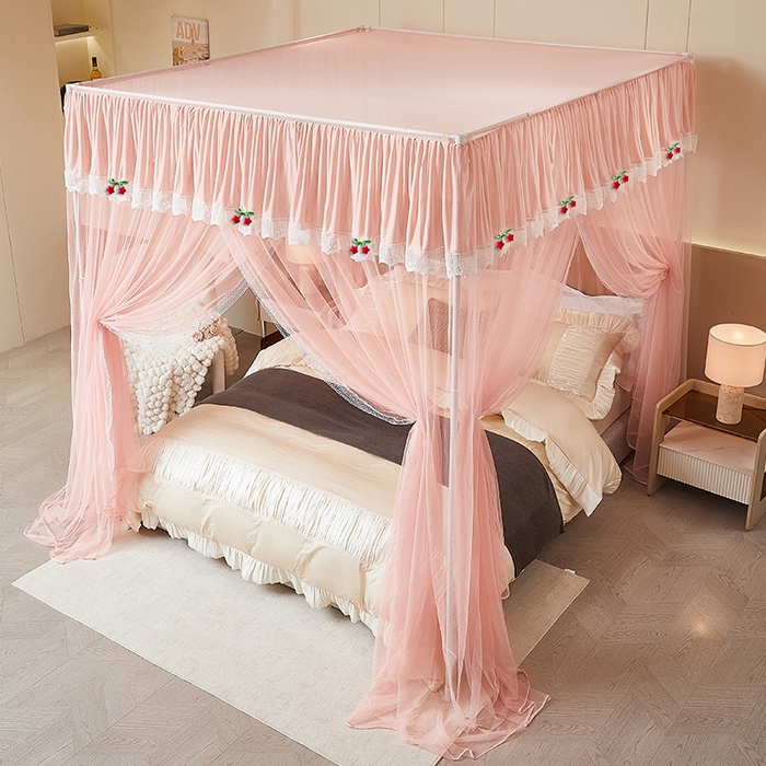 91家纺网 家纺一手货源 找家纺 雪姿家纺 2026新款刺绣花边落地宫廷外穿杆蚊帐-落地星星 刺绣花边星星-温馨粉玉