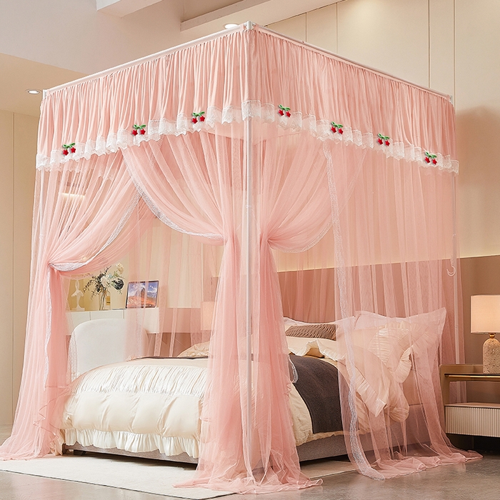 91家纺网 家纺一手货源 找家纺 雪姿家纺 2026新款刺绣花边落地宫廷外穿杆蚊帐-落地星星 刺绣花边星星-温馨粉玉