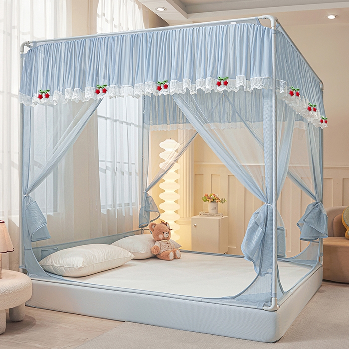 91家纺网 家纺一手货源 找家纺 雪姿家纺 2026新款刺绣花边落地宫廷外穿杆蚊帐-落地星星 刺绣花边星星-温柔杏色