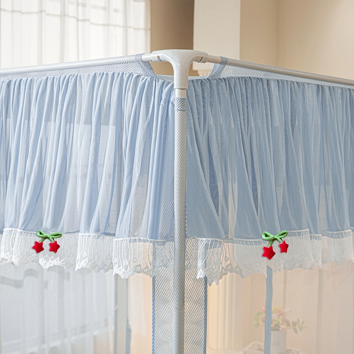 91家纺网 家纺一手货源 找家纺 （总）雪姿家纺 2026新款T+U型刺绣花边床笠回底款三开门外穿坐床蚊帐-坐床星星