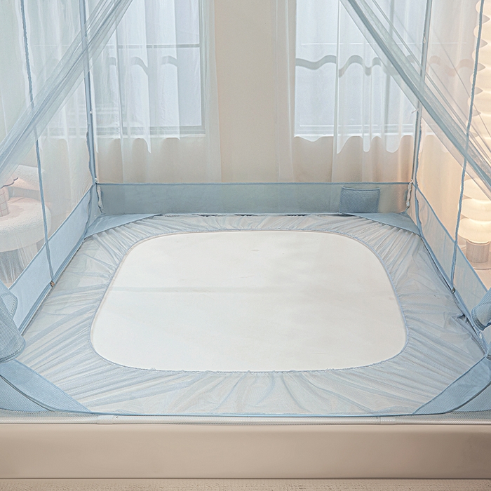 91家纺网 家纺一手货源 找家纺 （总）雪姿家纺 2026新款T+U型刺绣花边床笠回底款三开门外穿坐床蚊帐-坐床星星