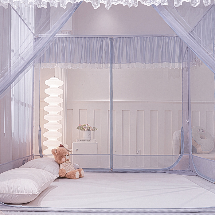 91家纺网 家纺一手货源 找家纺 雪姿家纺 2026新款T+U型刺绣花边床笠回底款三开门外穿坐床蚊帐-坐床星星 刺绣花边星星-烟岚紫灰