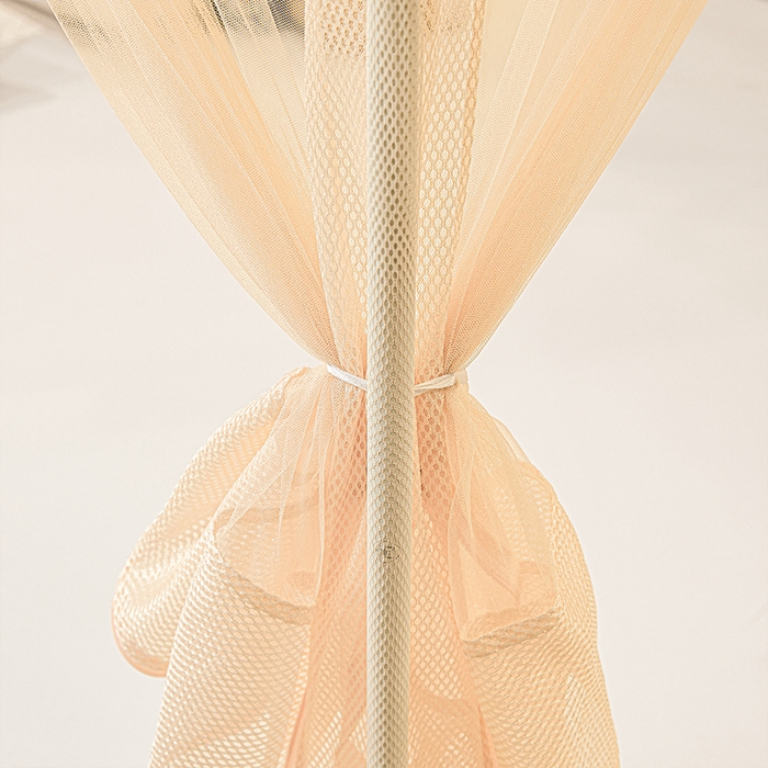 91家纺网 家纺一手货源 找家纺 雪姿家纺 2026新款T+U型刺绣花边床笠回底款三开门外穿坐床蚊帐-坐床星星 刺绣花边星星-温柔杏色