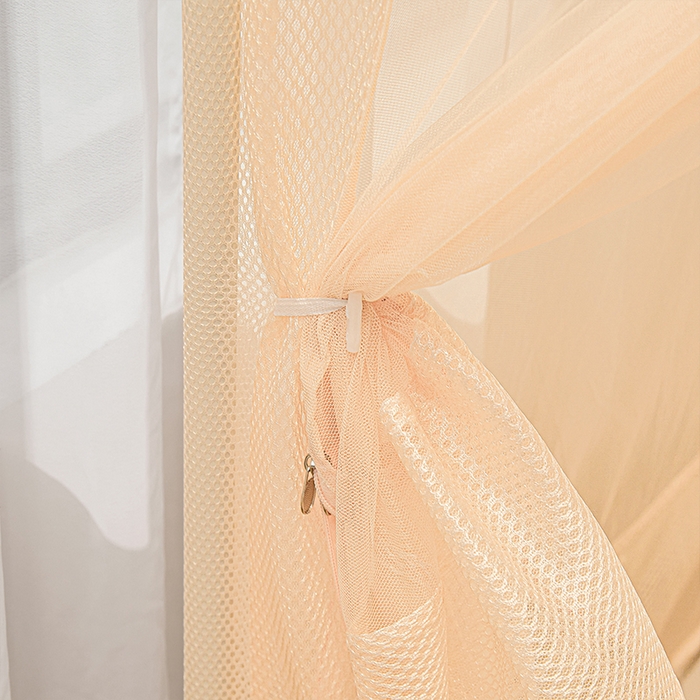 91家纺网 家纺一手货源 找家纺 雪姿家纺 2026新款T+U型刺绣花边床笠回底款三开门外穿坐床蚊帐-坐床星星 刺绣花边星星-温柔杏色