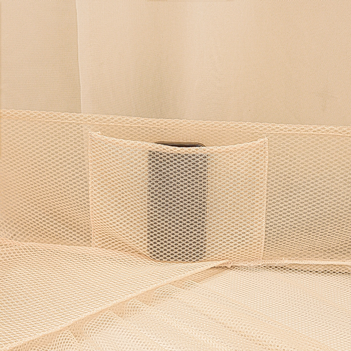 91家纺网 家纺一手货源 找家纺 雪姿家纺 2026新款T+U型刺绣花边床笠回底款三开门外穿坐床蚊帐-坐床星星 刺绣花边星星-温柔杏色