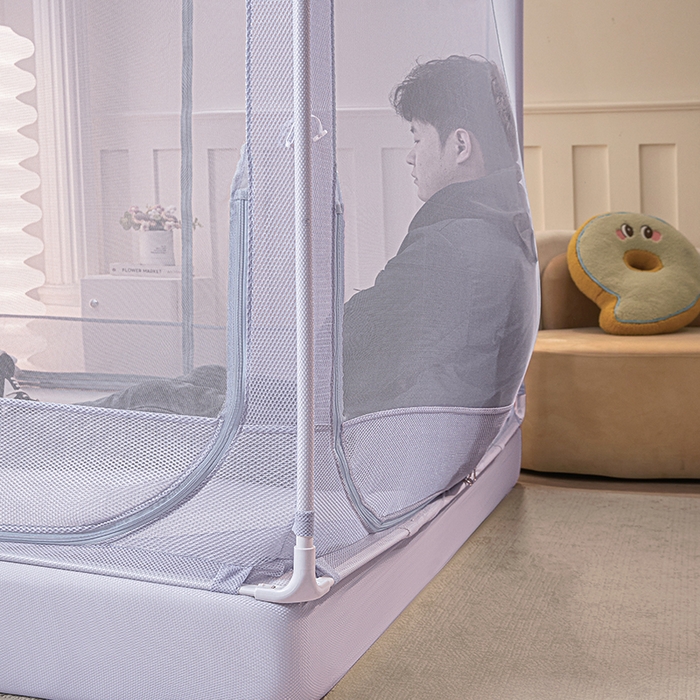 91家纺网 家纺一手货源 找家纺 雪姿家纺 2026新款T+U型刺绣花边床笠回底款三开门外穿坐床蚊帐-坐床星星 刺绣花边星星-烟岚紫灰