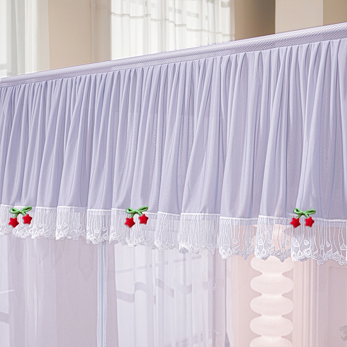 91家纺网 家纺一手货源 找家纺 雪姿家纺 2026新款T+U型刺绣花边床笠回底款三开门外穿坐床蚊帐-坐床星星 刺绣花边星星-烟岚紫灰