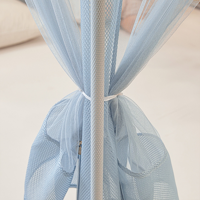 91家纺网 家纺一手货源 找家纺 雪姿家纺 2026新款T+U型刺绣花边床笠回底款三开门外穿坐床蚊帐-坐床星星 刺绣花边星星-高雅蓝灰