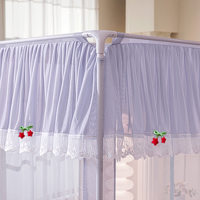 91家纺网 家纺一手货源 找家纺 雪姿家纺 2026新款T+U型刺绣花边床笠回底款三开门外穿坐床蚊帐-坐床星星 刺绣花边星星-烟岚紫灰