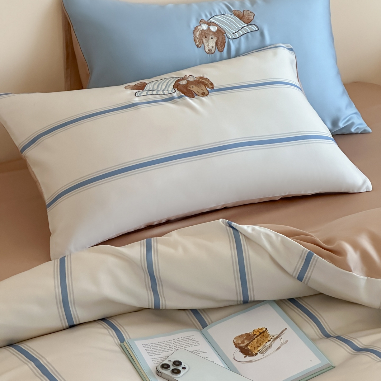 91家纺网 家纺一手货源 找家纺 （总）风向标家纺 2026春夏新款兰精60s数码条纹天丝绣花四件套