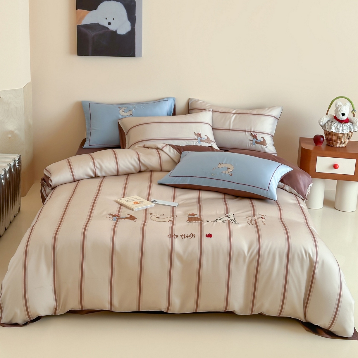 91家纺网 家纺一手货源 找家纺 风向标家纺 2026春夏新款兰精60s数码条纹天丝绣花四件套 布鲁克林