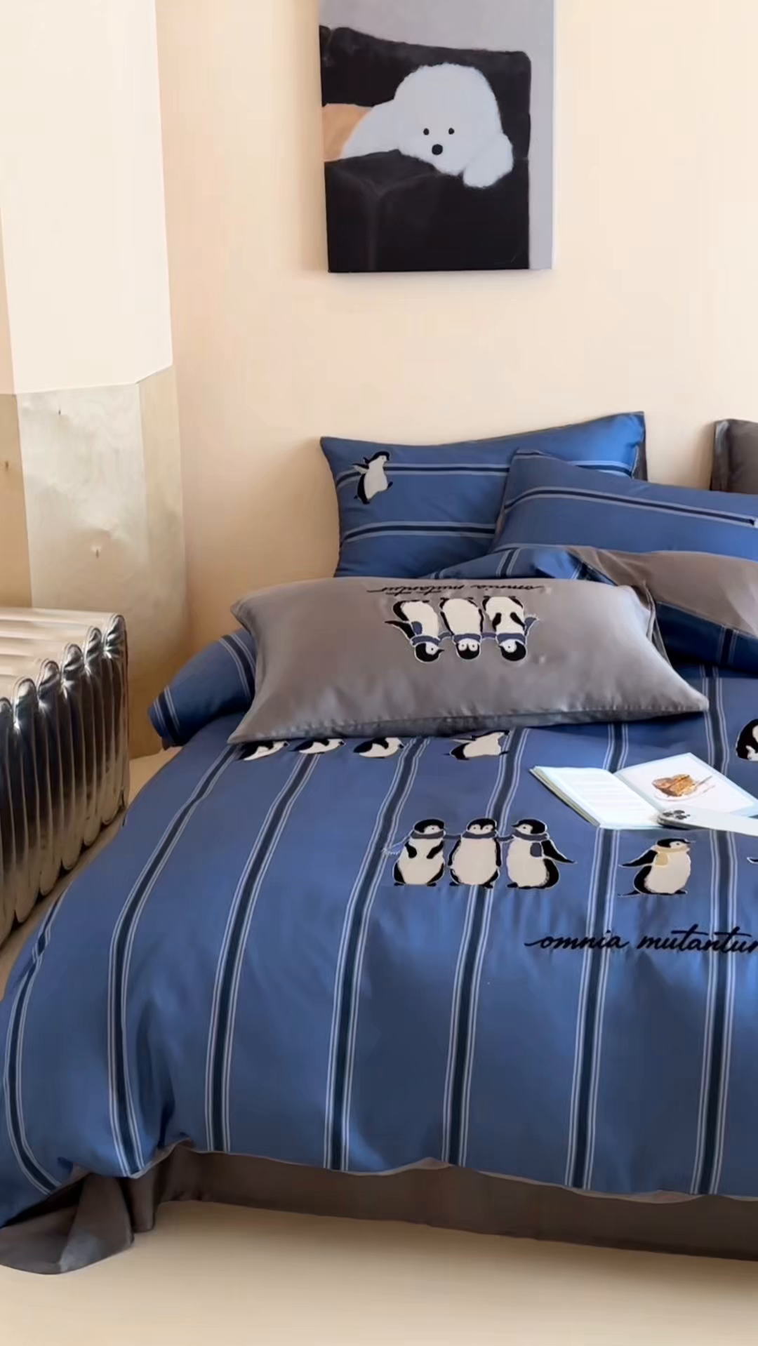 91家纺网 家纺一手货源 找家纺 风向标家纺 2026春夏新款兰精60s数码条纹天丝绣花四件套 极地冰蓝