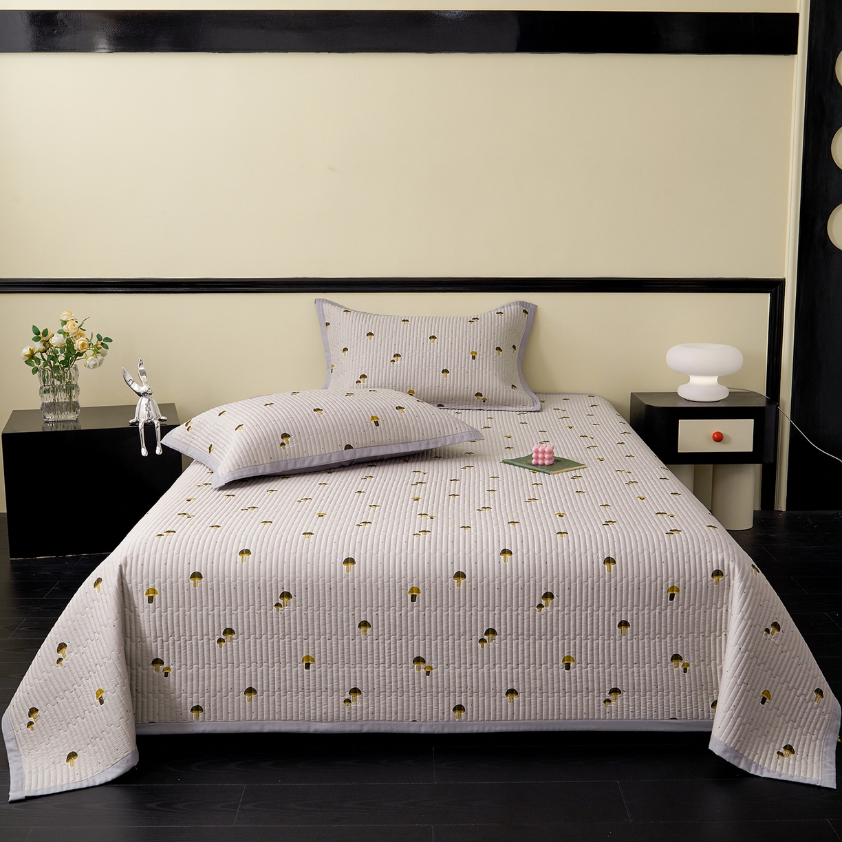 91家纺网 家纺一手货源 找家纺 金艾草 2026春夏新款莫代尔天丝水洗床盖有同款夏被床盖单件 蘑菇派