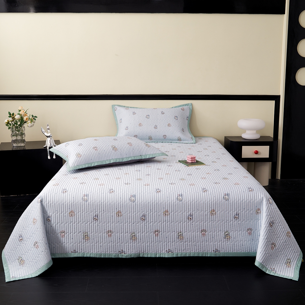 91家纺网 家纺一手货源 找家纺 金艾草 2026春夏新款莫代尔天丝水洗床盖有同款夏被床盖单件 拉布布-蓝