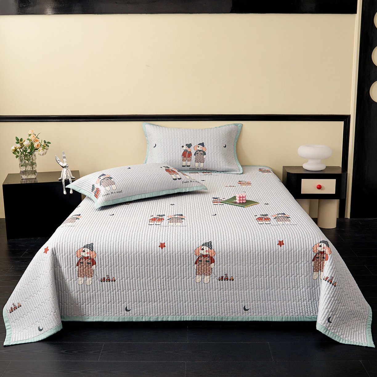 91家纺网 家纺一手货源 找家纺 金艾草 2026春夏新款莫代尔天丝水洗床盖有同款夏被床盖单件 熊熊-蓝