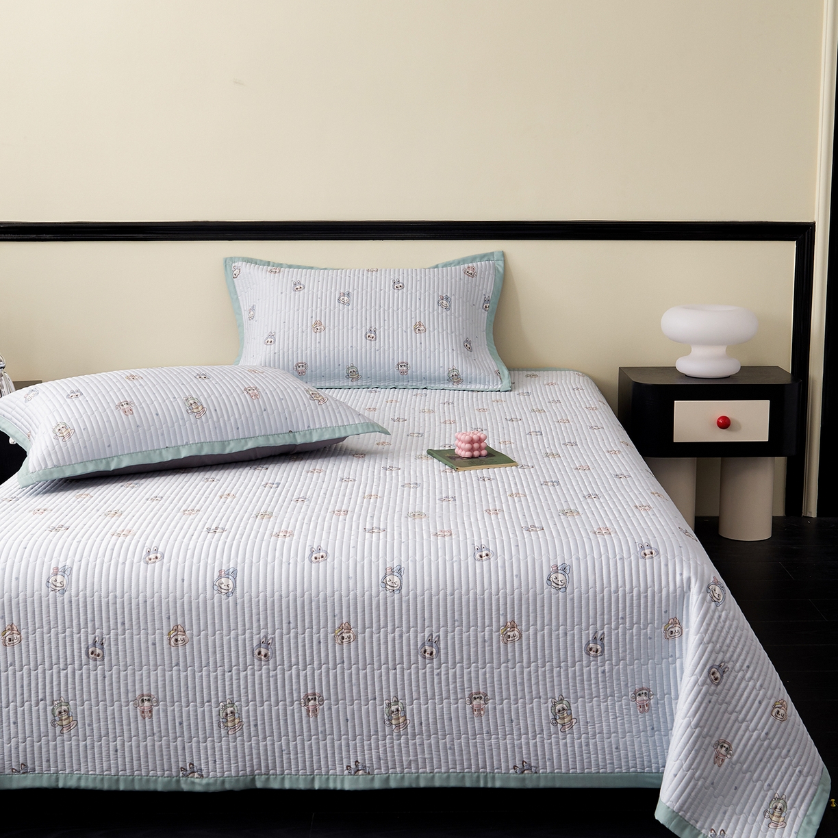 91家纺网 家纺一手货源 找家纺 金艾草 2026春夏新款莫代尔天丝水洗床盖有同款夏被床盖单件 拉布布-蓝