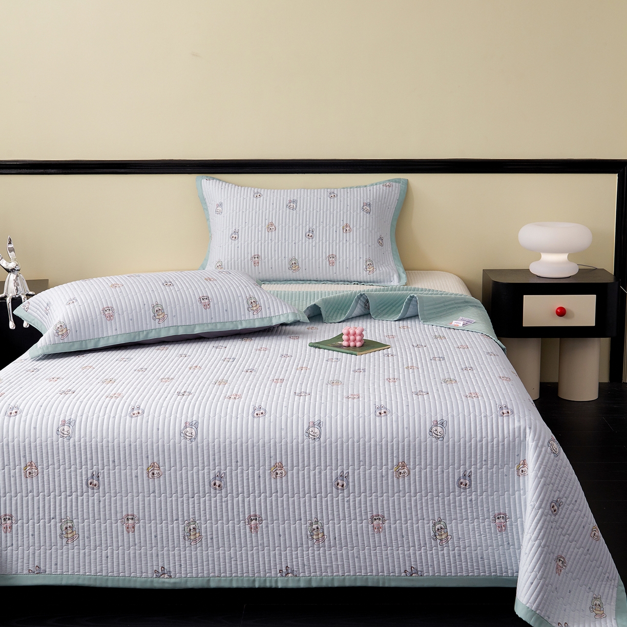 91家纺网 家纺一手货源 找家纺 金艾草 2026春夏新款莫代尔天丝水洗床盖有同款夏被床盖单件 拉布布-蓝