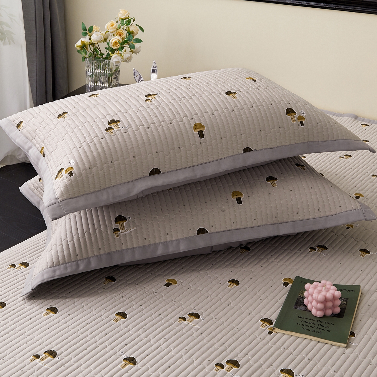 91家纺网 家纺一手货源 找家纺 金艾草 2026春夏新款莫代尔天丝水洗床盖有同款夏被床盖单件 蘑菇派