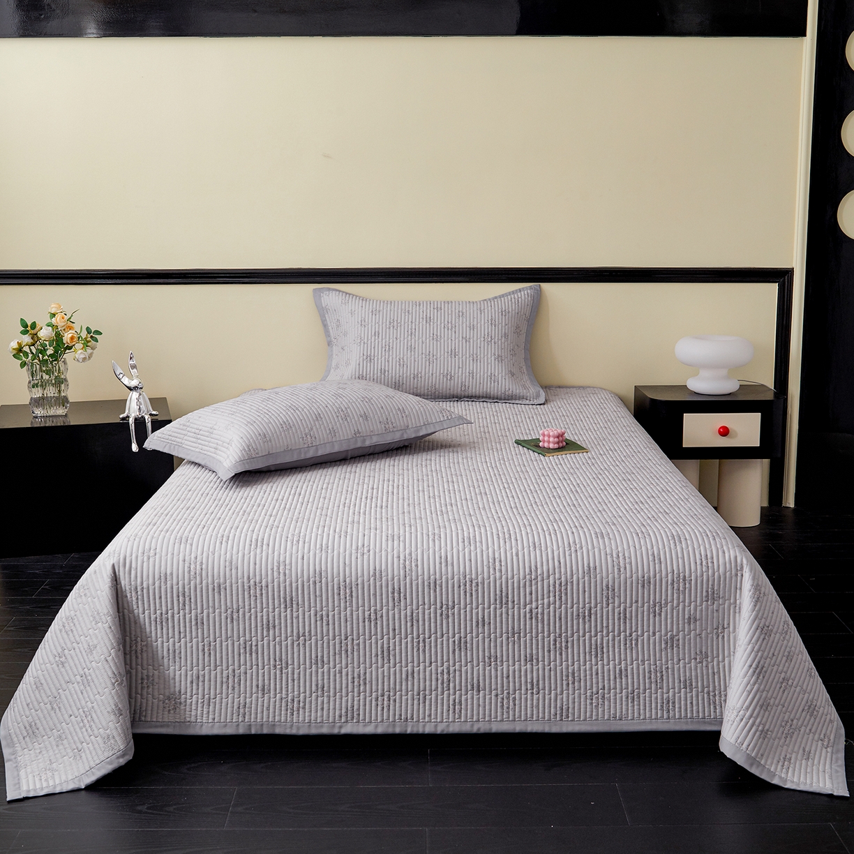 91家纺网 家纺一手货源 找家纺 金艾草 2026春夏新款莫代尔天丝水洗床盖有同款夏被床盖单件 山菊-灰