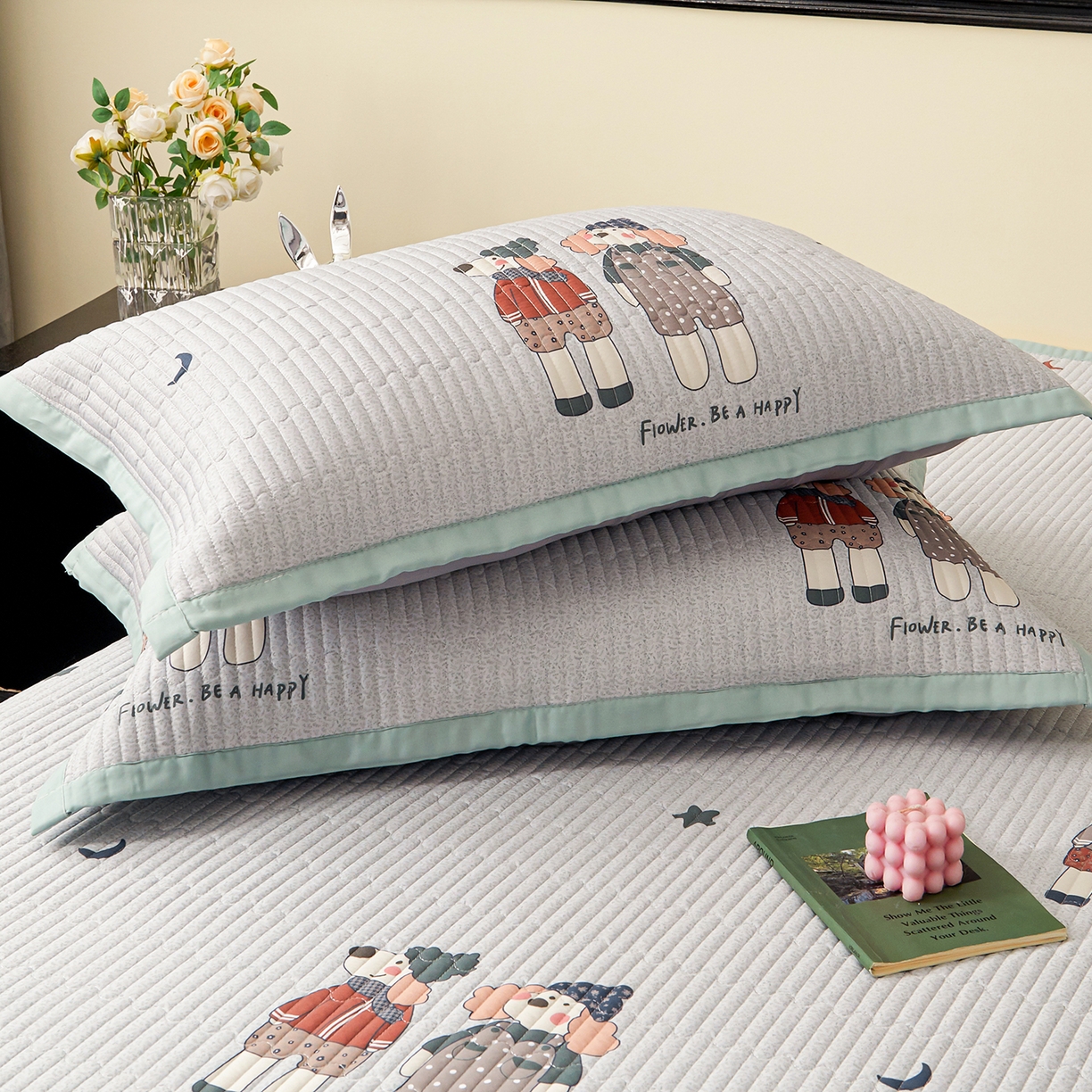 91家纺网 家纺一手货源 找家纺 金艾草 2026春夏新款莫代尔天丝水洗床盖有同款夏被床盖单件 熊熊-蓝